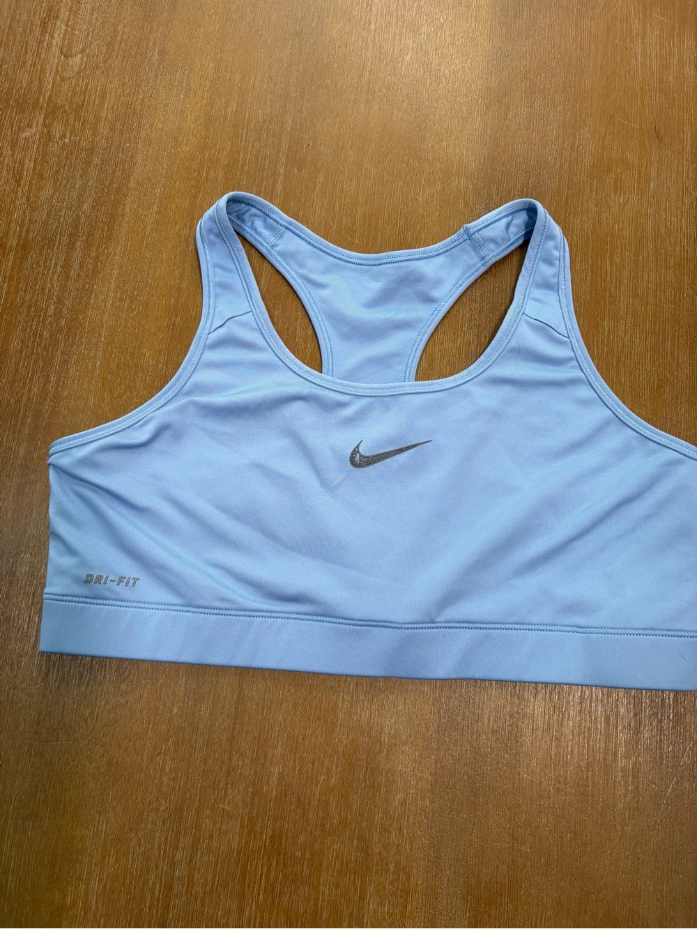 Nike Light Blue Racerback Dri-FIT Sports Bra with Silver Swoosh